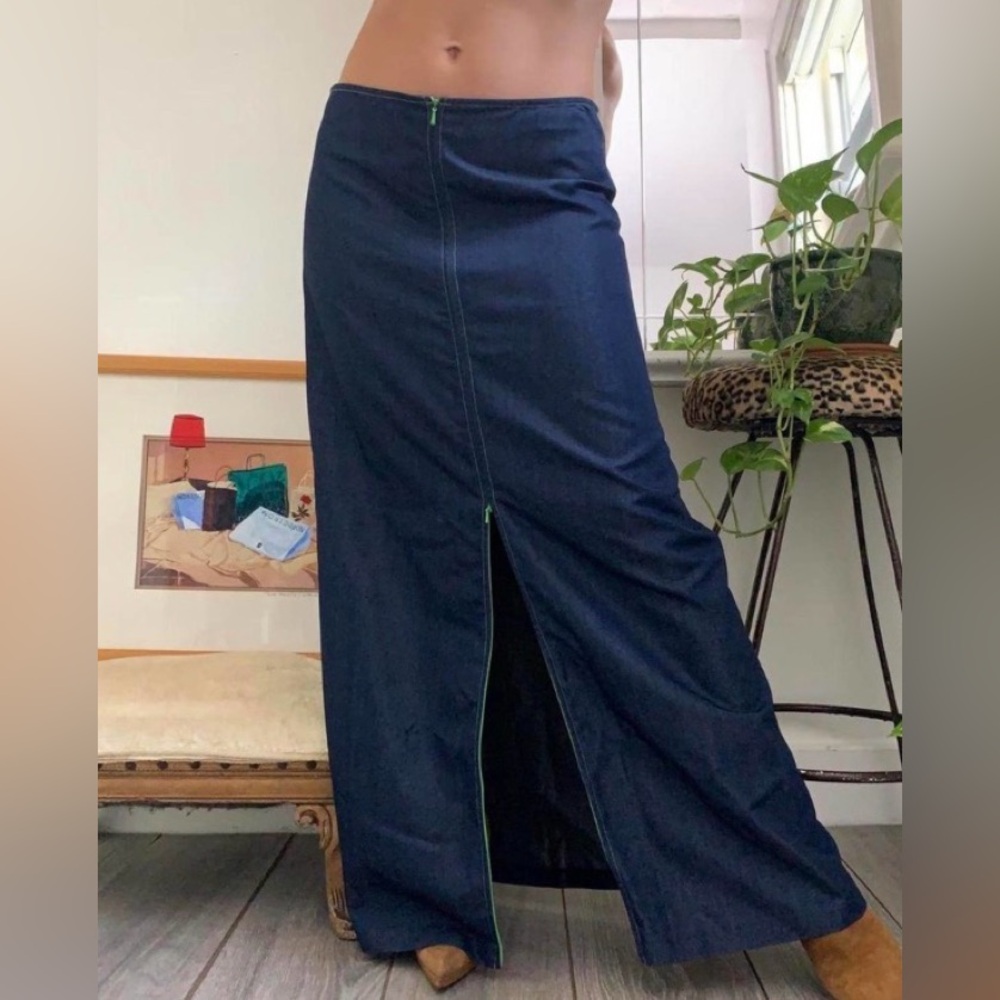 Vintage 90s y2k Vivienne Tam Denim Chambray Full Zip Maxi Skirt Size 0